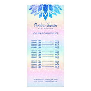faux blue glitter lotus logo price list rack card