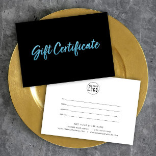 Faux Blue Glitter on Black Gift Certificate