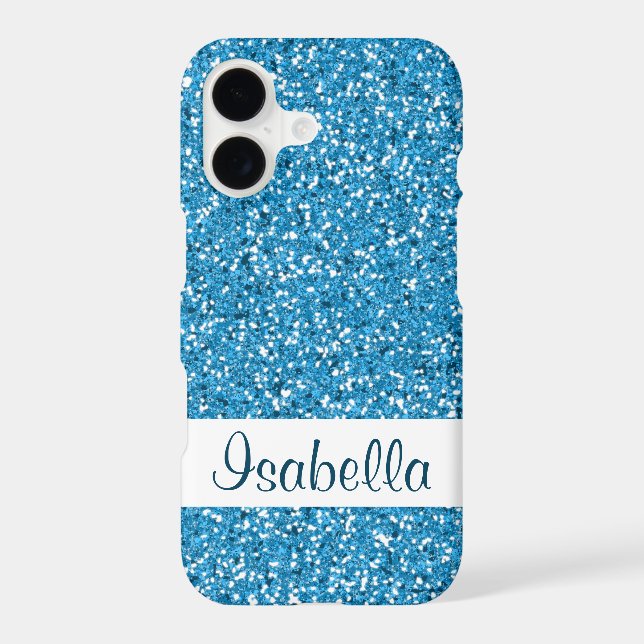 Faux Blue Glitter Pattern Look-like & Custom Name (Back)
