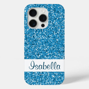 Faux Blue Glitter Pattern Look-like & Custom Name iPhone 15 Pro Case