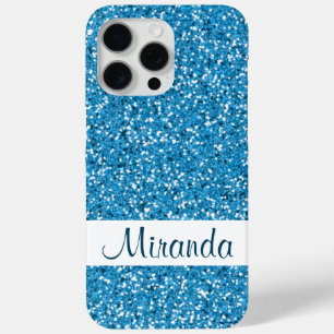 Faux Blue Glitter Pattern Look-like & Name iPhone 15 Pro Max Case