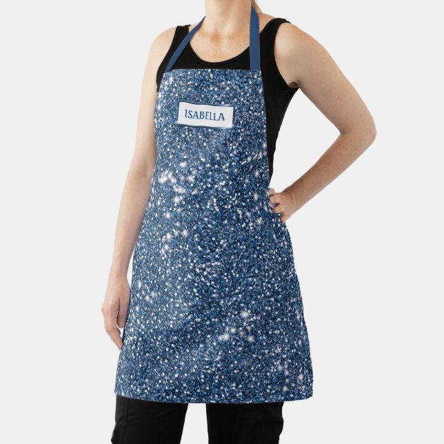 Faux Blue Glitter Texture Look With Custom Name Apron (Insitu)