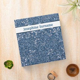 Faux Blue Glitter Texture Look With Custom Name Binder