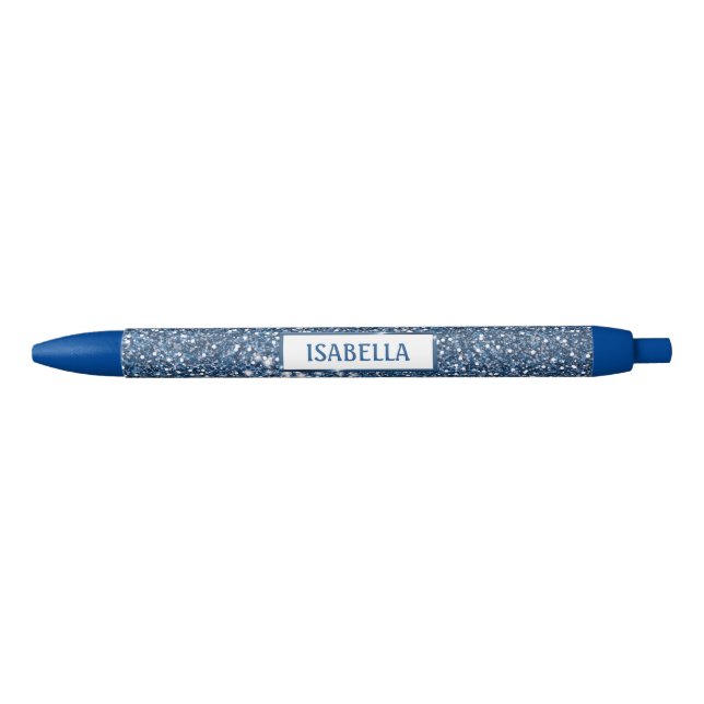 Faux Blue Glitter Texture Look With Custom Name Black Ink Pen (Front)