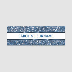 Faux Blue Glitter Texture Look With Custom Name - Name Tag