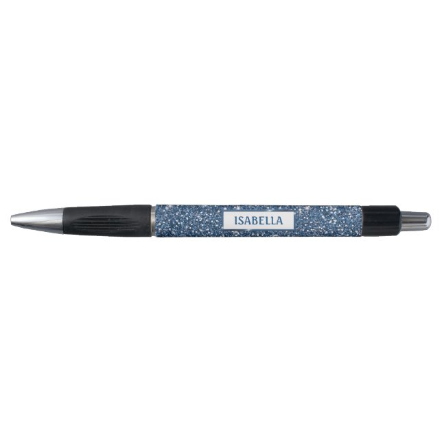 Faux Blue Glitter Texture Look With Custom Name Pen (Front)