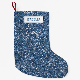 Faux Blue Glitter Texture Look With Custom Name Small Christmas Stocking