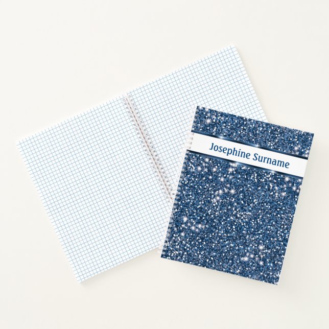 Faux Blue Glitter Texture Look With Custom Text Notebook (Inside)