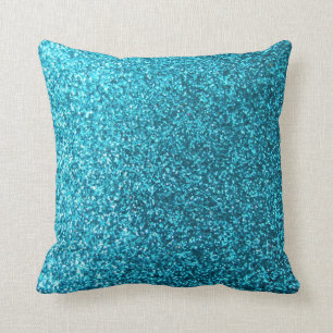 Faux Blue Glitter Throw Pillow