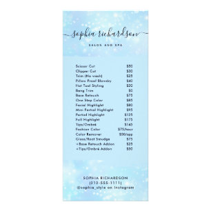 Faux Blue Iridescent   Salon Price List Services Rack Card