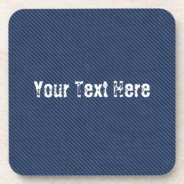 Faux Blue Jeans Denim Custom Text Beverage Coaster (Front)