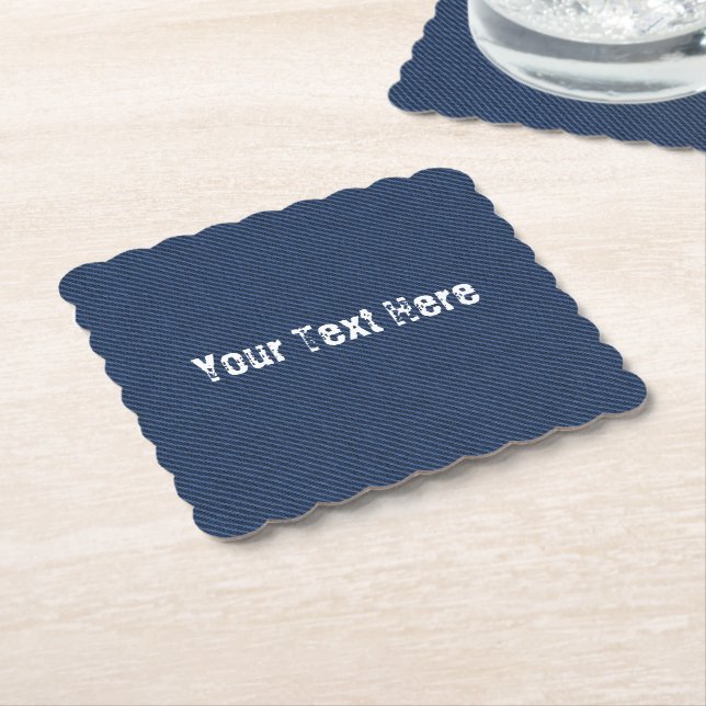 Faux Blue Jeans Denim Custom Text Paper Coaster (Angled)