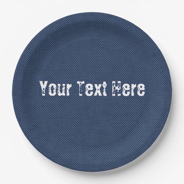 Faux Blue Jeans Denim Paper Plates and Custom Text (Front)