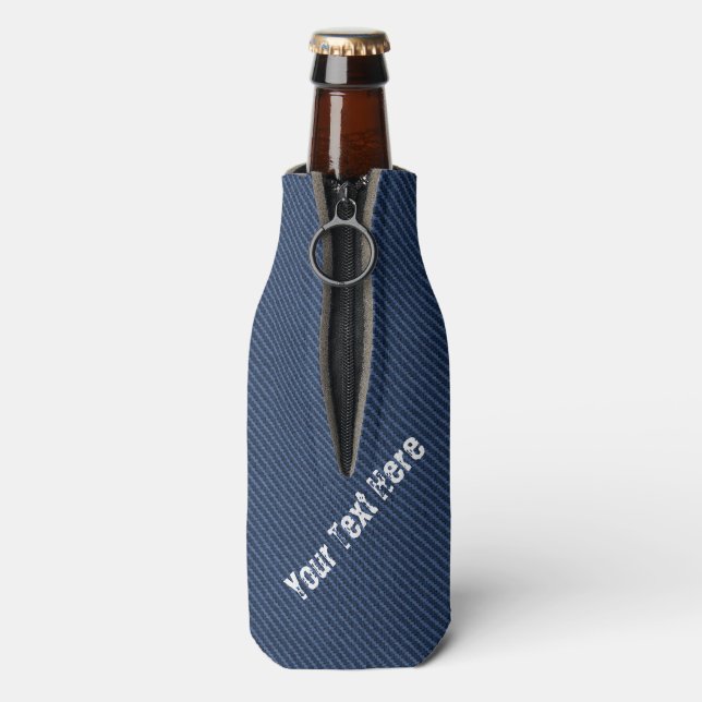Faux Blue Jeans Fabric Bottle Cooler - Custom Text (Bottle Back)