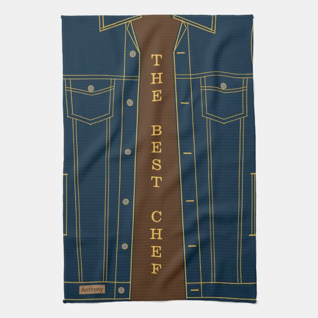 Faux Blue Jeans Jacket Kitchen Towel Custom Text (Vertical)