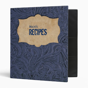 Faux Blue Leather Personalized Recipe Binder