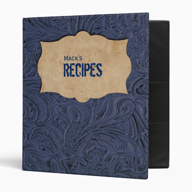 Faux Blue Leather Personalized Recipe Binder (Front/Inside)