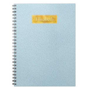 Faux Blue Leather Texture With Gold Foil Banner Notebook