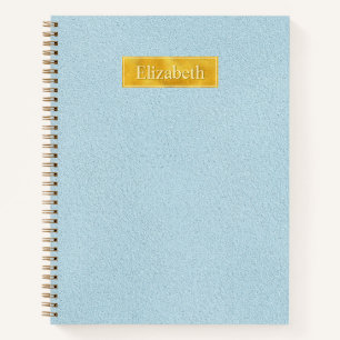 Faux Blue Leather Texture With Gold Foil Banner Notebook