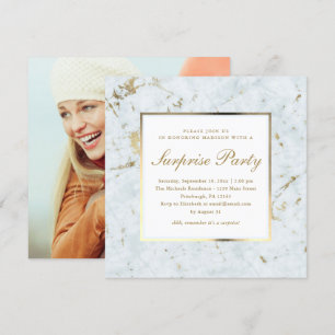 Faux Blue Marble with Photo Surprise Party Invitation