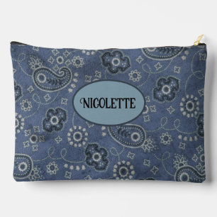 Faux Blue Suede and Western Blue Paisley   Accessory Pouch