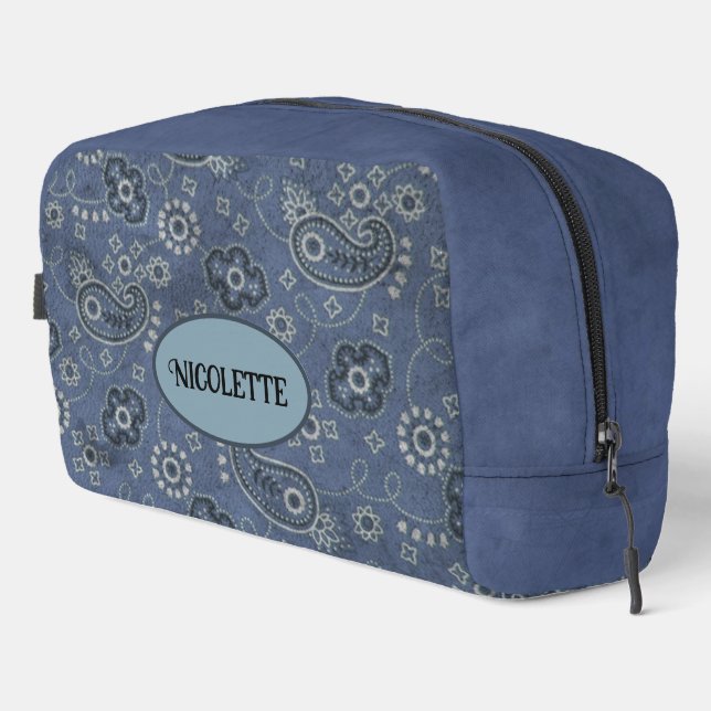 Faux Blue Suede and Western Blue Paisley   Dopp Kit (Right Corner)