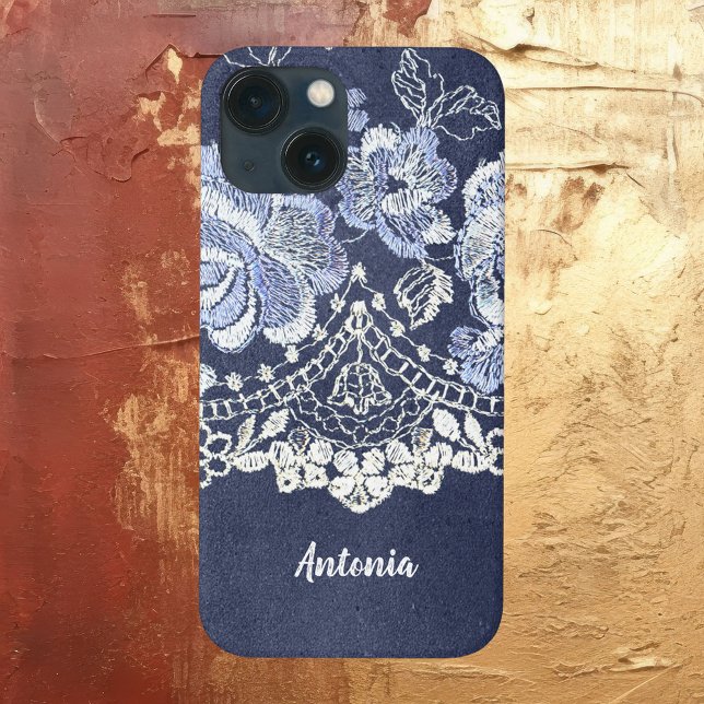 Faux Blue Velvet and Simulated Lace Embroidery Case-Mate iPhone Case (Creator Uploaded)