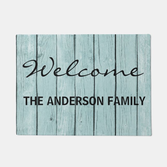 Faux Blue Wood personalized Door Mat (Front)