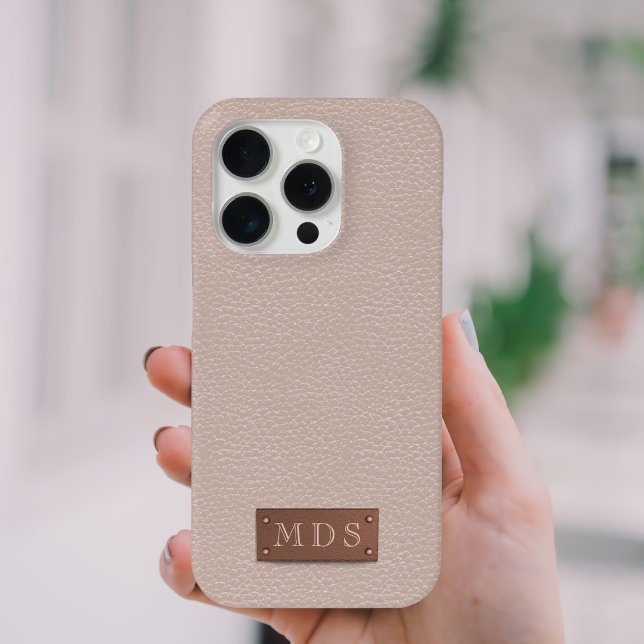 Faux Blush Pink Faux Leather Look Rose Gold Case-Mate iPhone Case (Just add your initials)