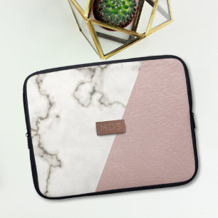 Faux Blush Pink Leather Marble Laptop Sleeve