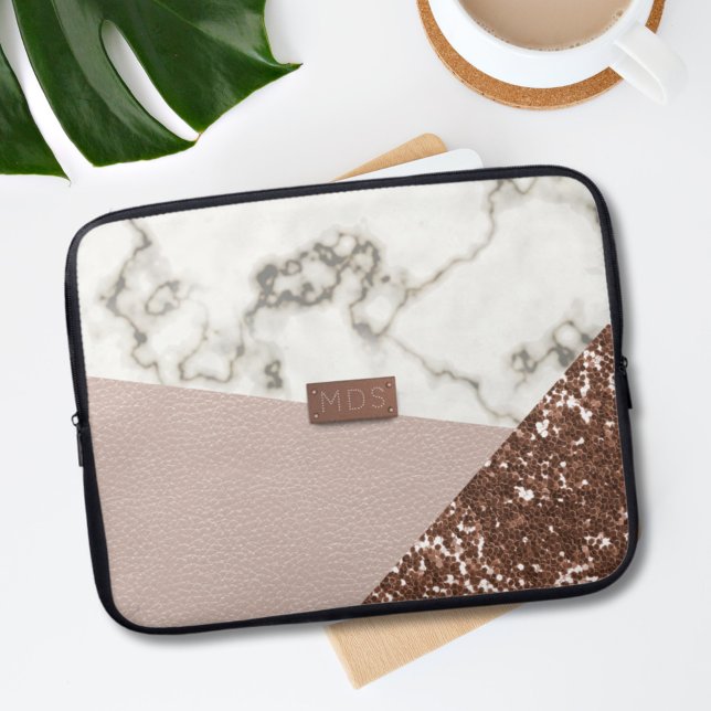 Faux Blush Rose Gold Glitter Marble Laptop Sleeve (Creator Uploaded)