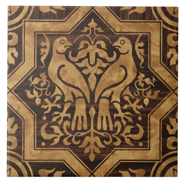 Faux Bois Medieval Birds Tile (Front)