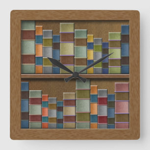 Faux Book Shelf Book Spines Library Square Wall Clock