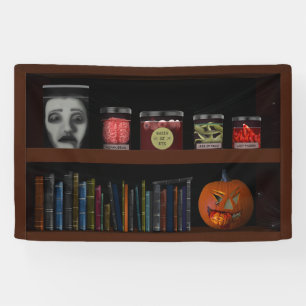 Faux Bookshelf Haunted House Lab Halloween  Banner