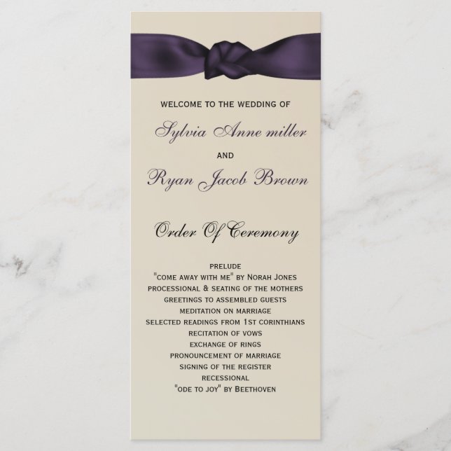 FAUX bow amethyst program and Wedding menu (Front)