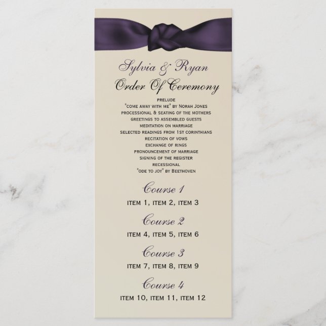 FAUX bow amethyst program and Wedding menu (Front)