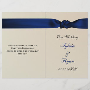 FAUX bow navy blue wedding programs