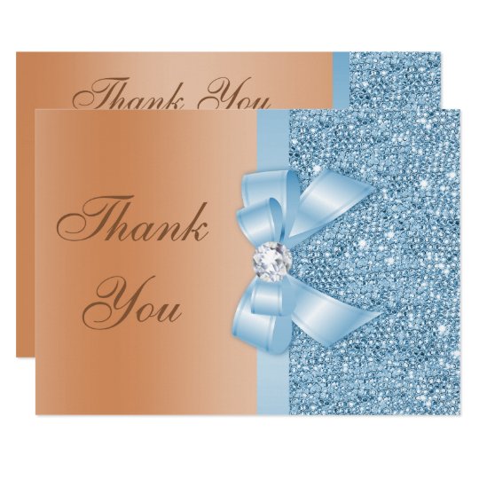 Faux Bow Sequins Blue Milk Chocolate Thank You Card