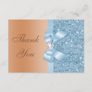 Faux Bow Sequins Blue Milk Chocolate Thank You Card