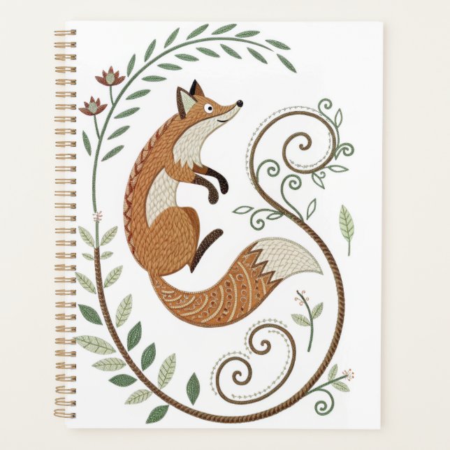 Faux Broderie Fox - Spiral Bound Journal (Devant)