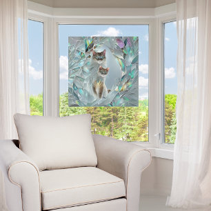 Faux Broken Glass Two Cats Peeking Out Window Cling