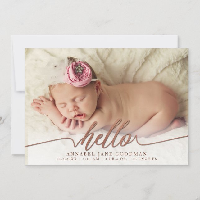 Faux Bronze Baby Birth Announcement Photo Cards (Front)