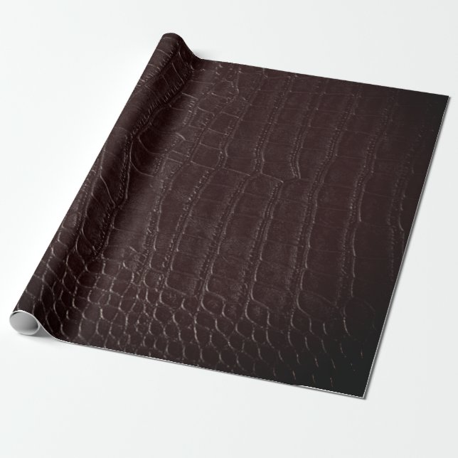 Faux Brown Alligator Crocodile Leather Print Wrapping Paper (Unrolled)