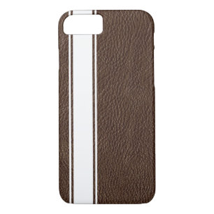 Faux Brown cuir et blanc bande iPhone 7 Coque