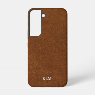 Faux Brown Leather 3 Letter Initial Monogram Samsung Galaxy Case
