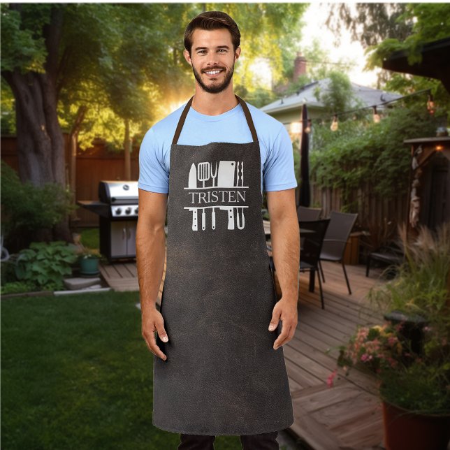 Faux Brown Leather Chef Grill Grilling Smoker Apron (Creator Uploaded)