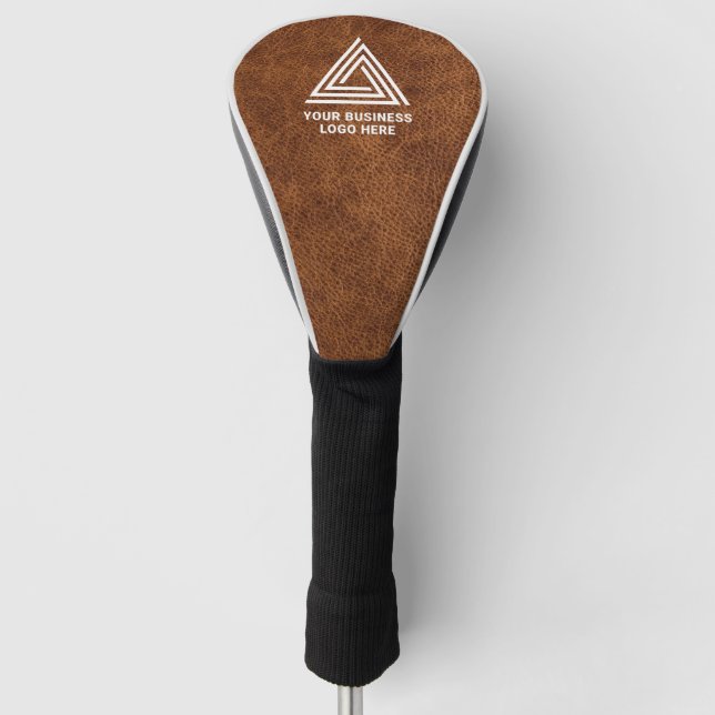 Faux Brown Leather Modern Business Logo Golf Head Cover (Front)