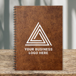 Faux Brown Leather Modern Business Logo Notebook
