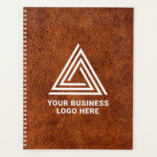 Faux Brown Leather Modern Business Logo Planner