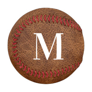 Faux Brown Leather Modern Monogram Baseball